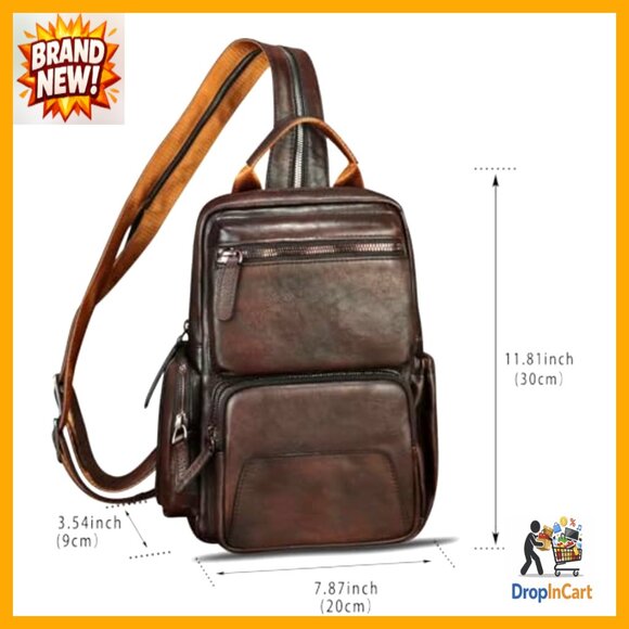Genuine Leather Sling Backpack Crossbody Daypack Adjustable Strap Multi-Pocket main image 4